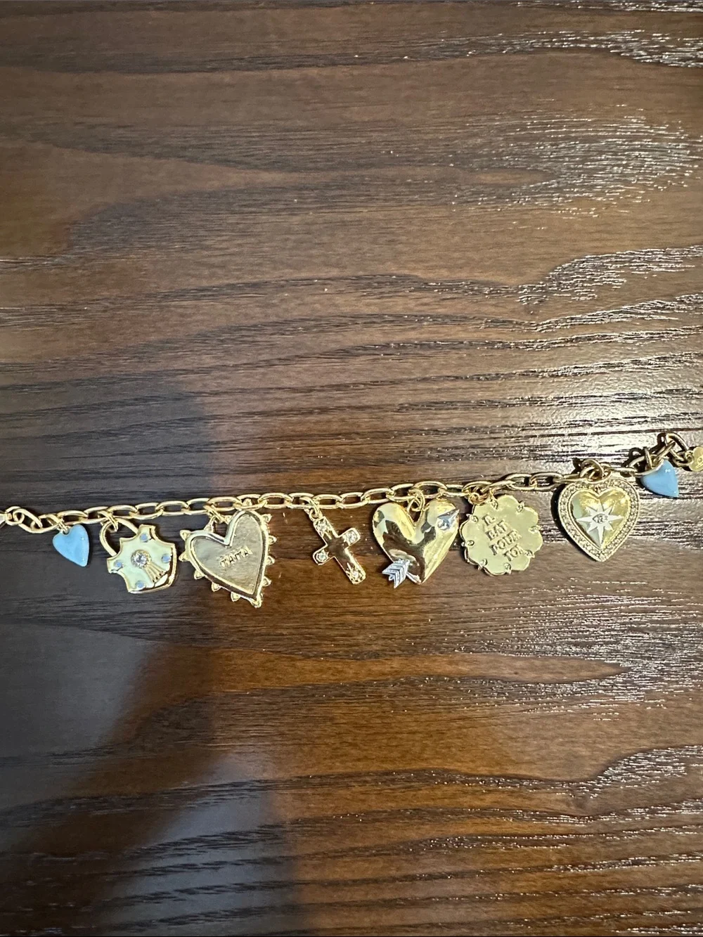 HART Gold Tone Heart Charm Bracelet with Blue Accents - Women Jewelry